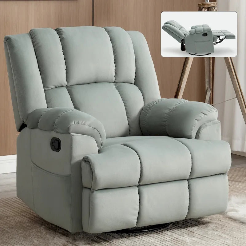Oversized Swivel Rocker Recliner, Footrest, Pockets, Manual