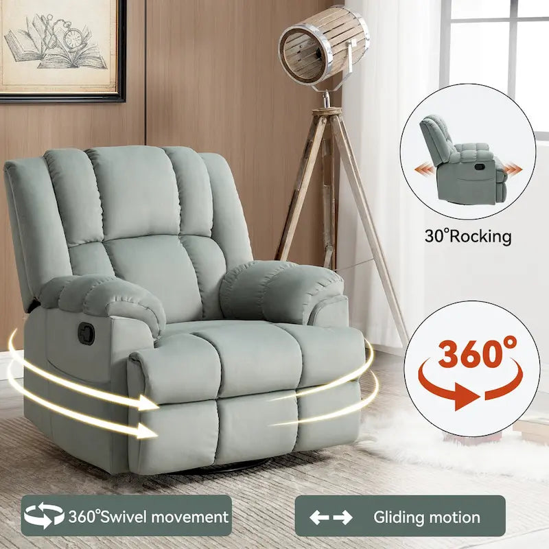 Oversized Swivel Rocker Recliner, Footrest, Pockets, Manual
