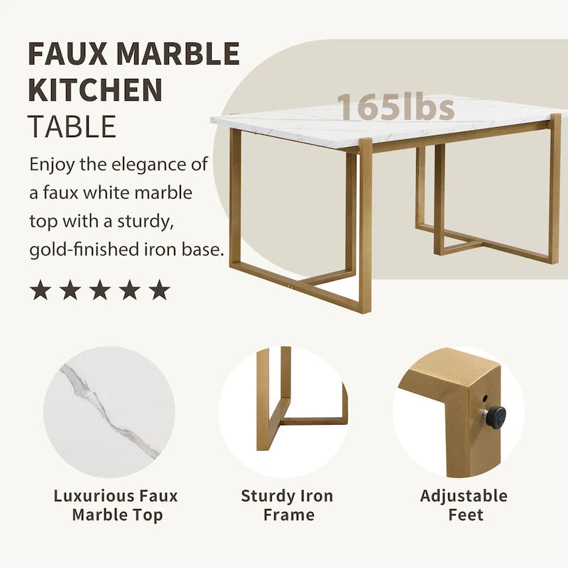 GDFStudio - Carter Modern Rectangular Dining Set with Faux Marble Table and Six Upholstered Chairs