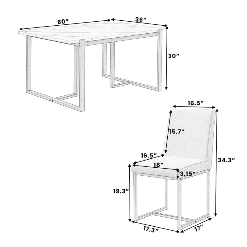 GDFStudio - Carter Modern Rectangular Dining Set with Faux Marble Table and Six Upholstered Chairs