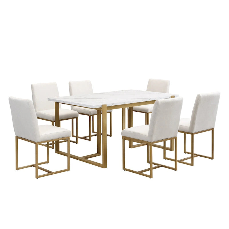 GDFStudio - Carter Modern Rectangular Dining Set with Faux Marble Table and Six Upholstered Chairs