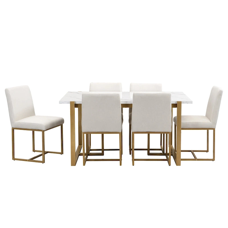 GDFStudio - Carter Modern Rectangular Dining Set with Faux Marble Table and Six Upholstered Chairs