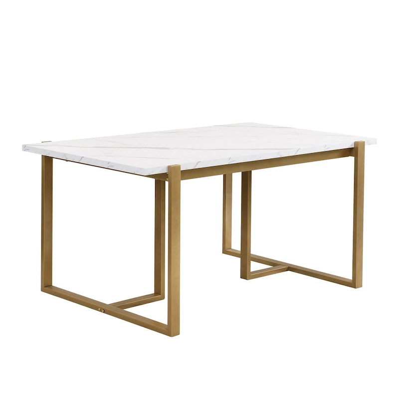 GDFStudio - Carter Modern Rectangular Dining Set with Faux Marble Table and Six Upholstered Chairs