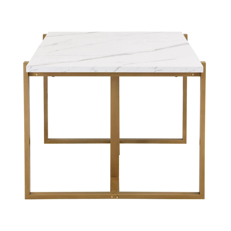 GDFStudio - Carter Modern Rectangular Dining Set with Faux Marble Table and Six Upholstered Chairs