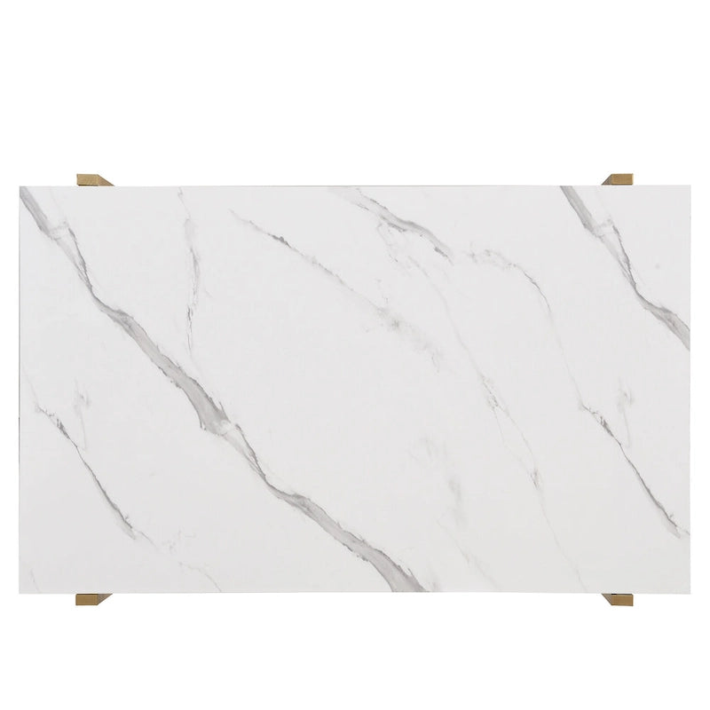 GDFStudio - Carter Modern Rectangular Dining Set with Faux Marble Table and Six Upholstered Chairs