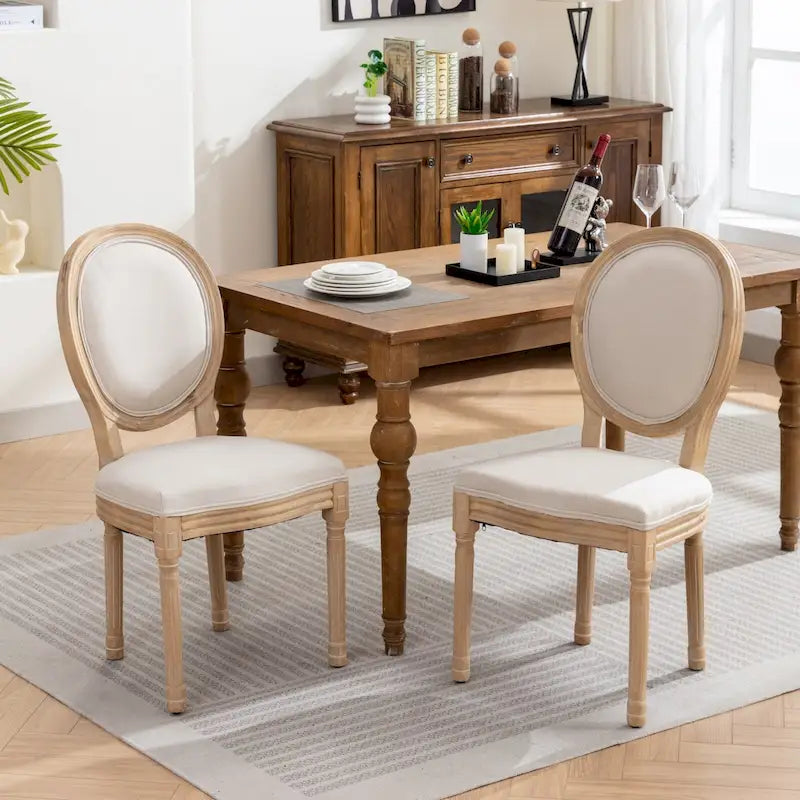 French Oval Back Dining Chair Set of 2, Exquisite Dining Chair Retro Decorative Chair Solid Wood Frame Side Chair