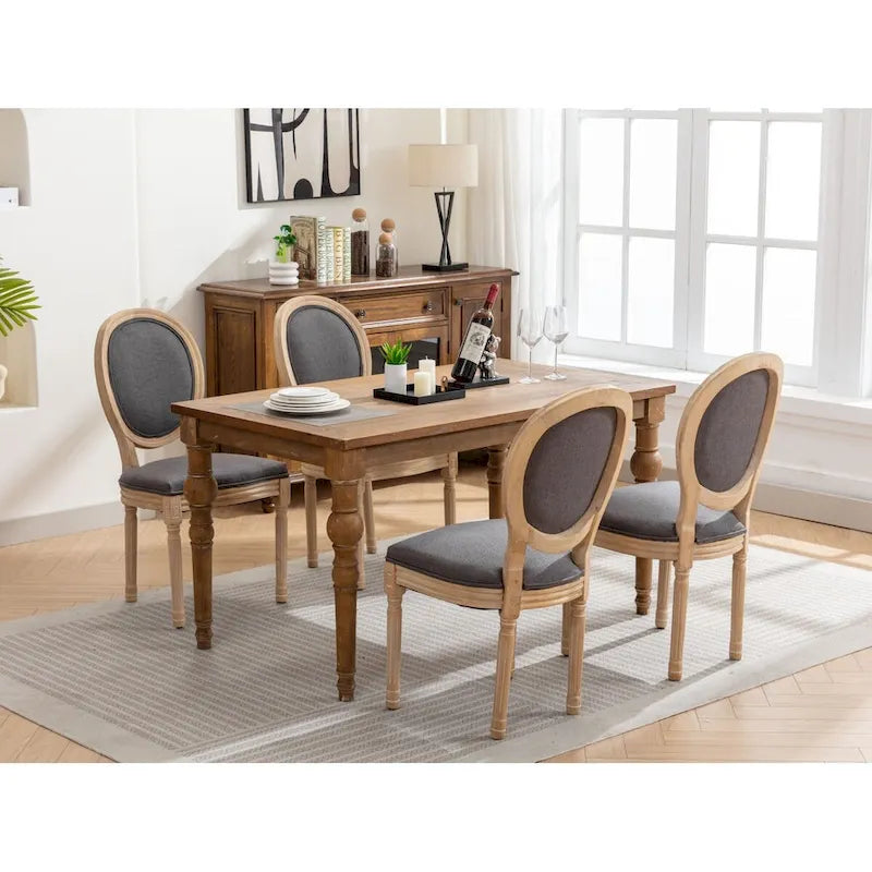 French Oval Back Dining Chair Set of 2, Exquisite Dining Chair Retro Decorative Chair Solid Wood Frame Side Chair