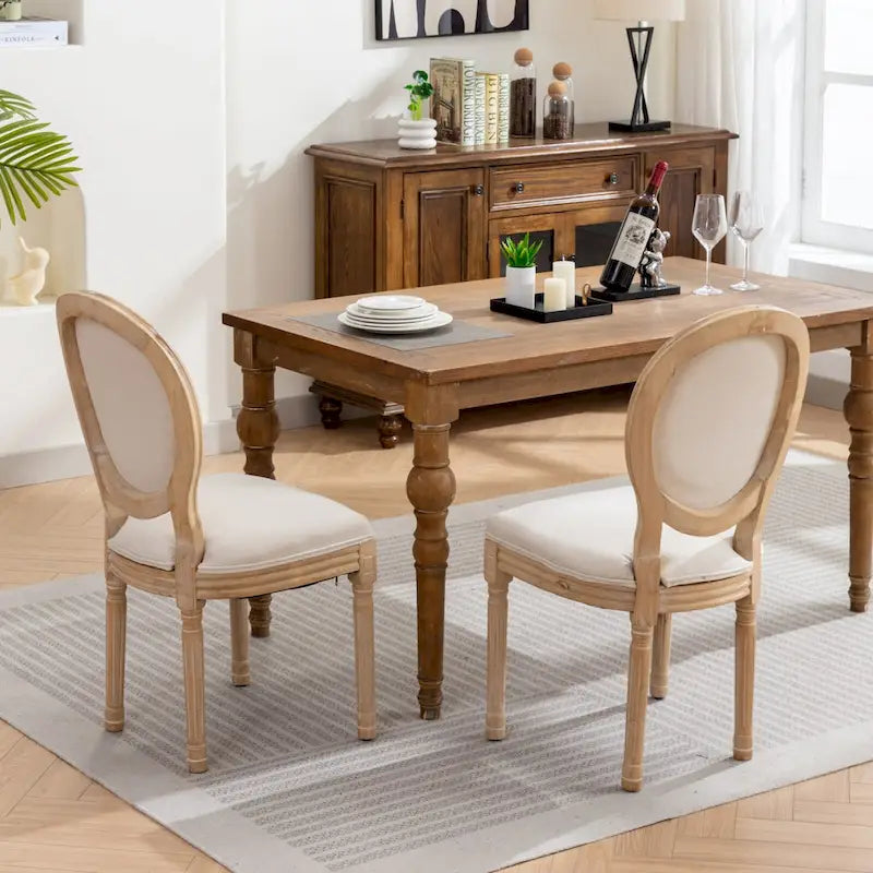 French Oval Back Dining Chair Set of 2, Exquisite Dining Chair Retro Decorative Chair Solid Wood Frame Side Chair