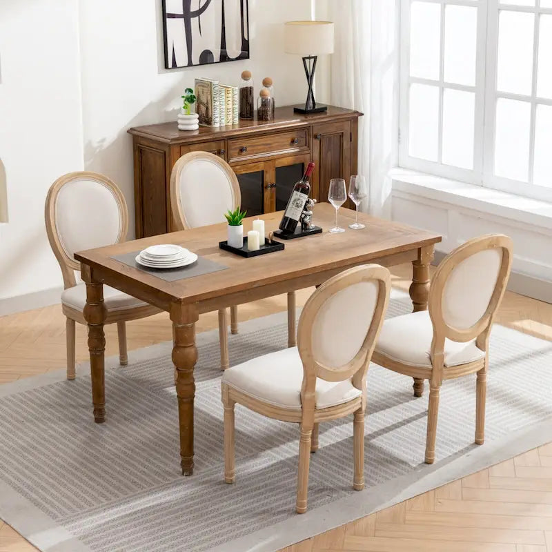 French Oval Back Dining Chair Set of 2, Exquisite Dining Chair Retro Decorative Chair Solid Wood Frame Side Chair