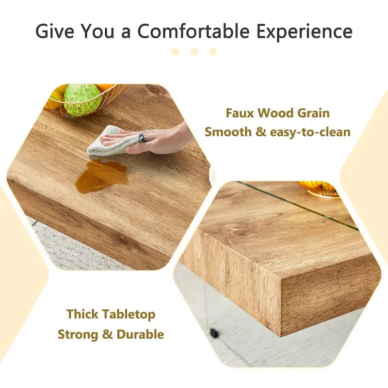 Rectangular Coffee Table with Tempered Glass Legs Wood Side Tables Wood Center Tables for Living Room Reception Room