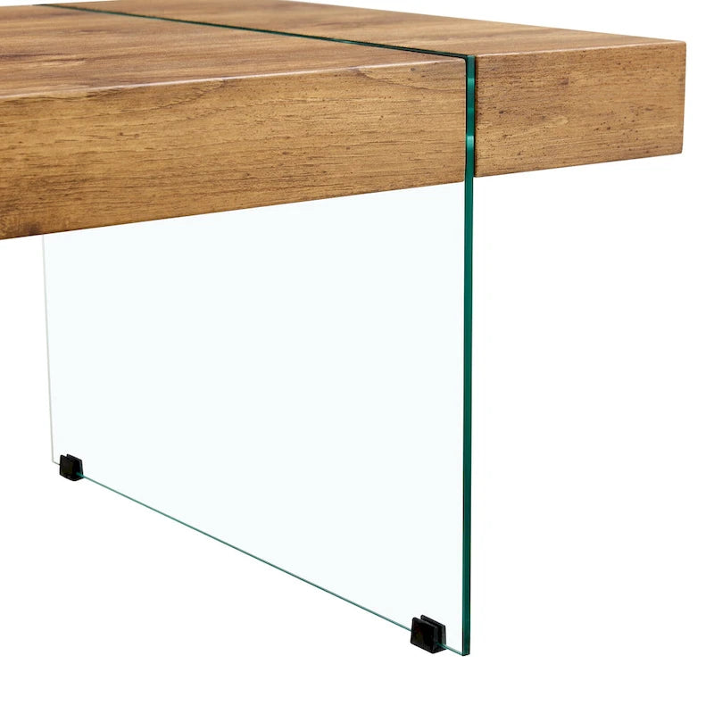 Rectangular Coffee Table with Tempered Glass Legs Wood Side Tables Wood Center Tables for Living Room Reception Room
