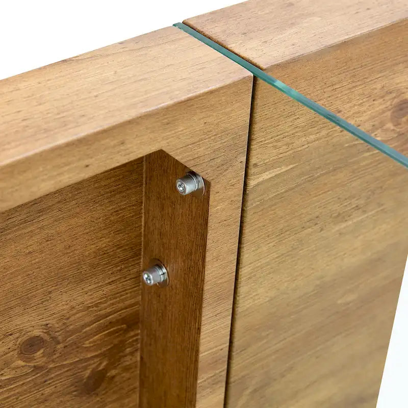 Rectangular Coffee Table with Tempered Glass Legs Wood Side Tables Wood Center Tables for Living Room Reception Room