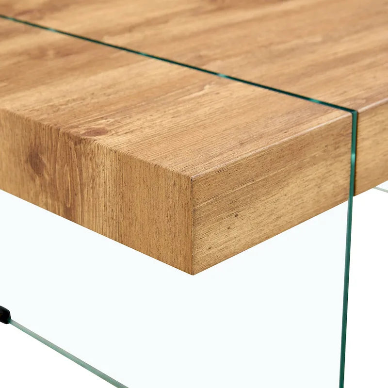 Rectangular Coffee Table with Tempered Glass Legs Wood Side Tables Wood Center Tables for Living Room Reception Room