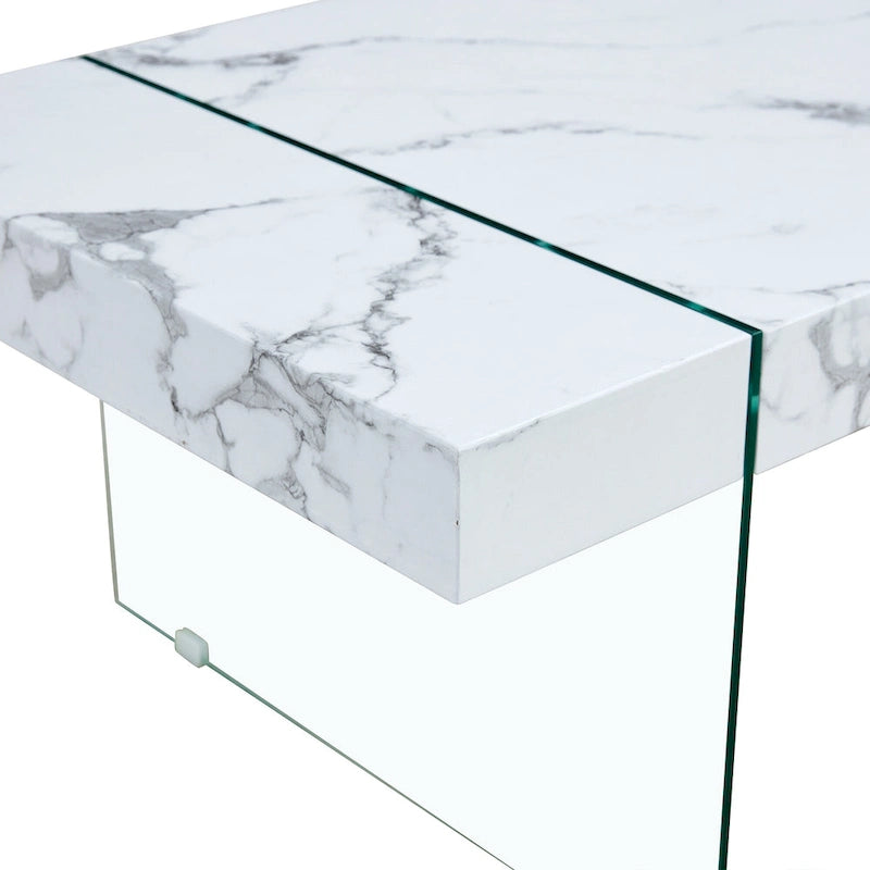 Rectangular Coffee Table with Tempered Glass Legs Wood Side Tables Wood Center Tables for Living Room Reception Room