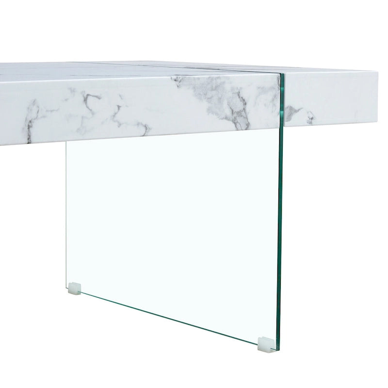 Rectangular Coffee Table with Tempered Glass Legs Wood Side Tables Wood Center Tables for Living Room Reception Room