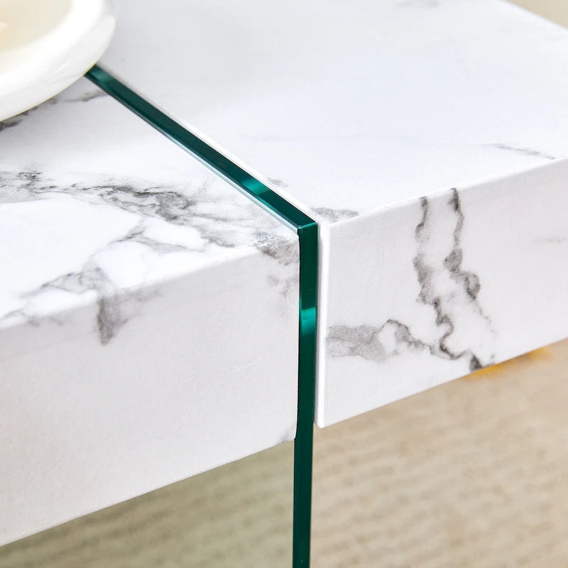 Rectangular Coffee Table with Tempered Glass Legs Wood Side Tables Wood Center Tables for Living Room Reception Room