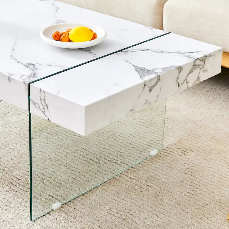 Rectangular Coffee Table with Tempered Glass Legs Wood Side Tables Wood Center Tables for Living Room Reception Room
