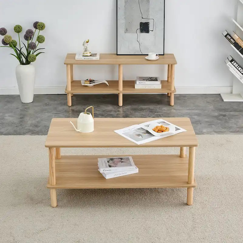 39 Coffee Table with 2-Tier Rubberwood Legs