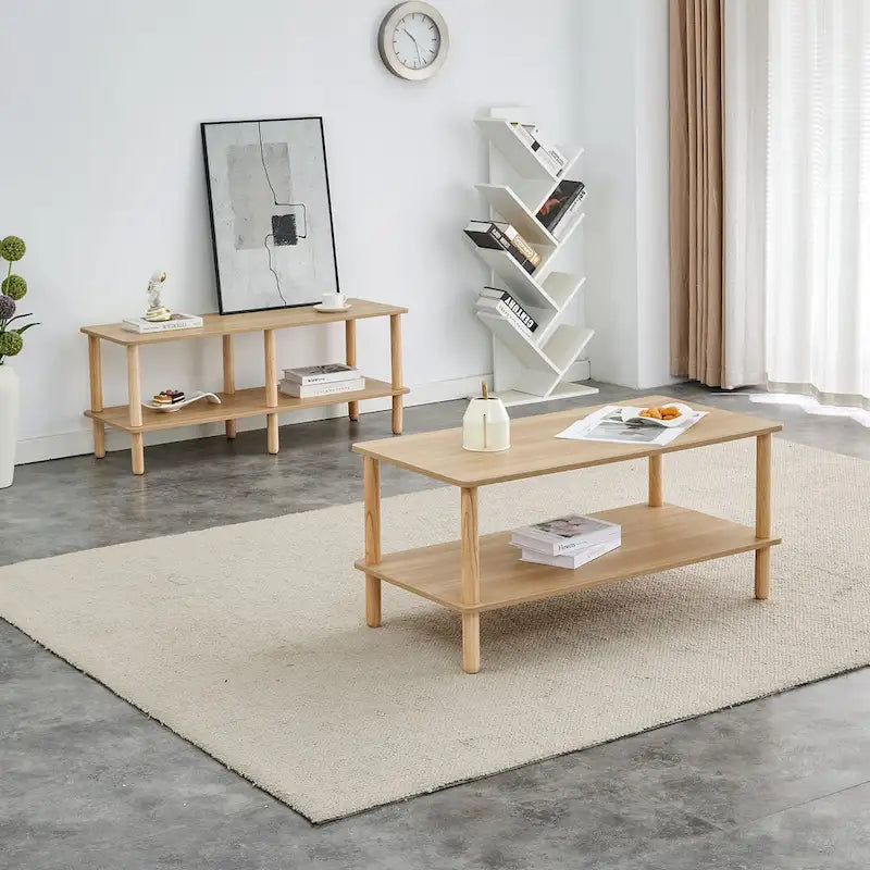 39 Coffee Table with 2-Tier Rubberwood Legs