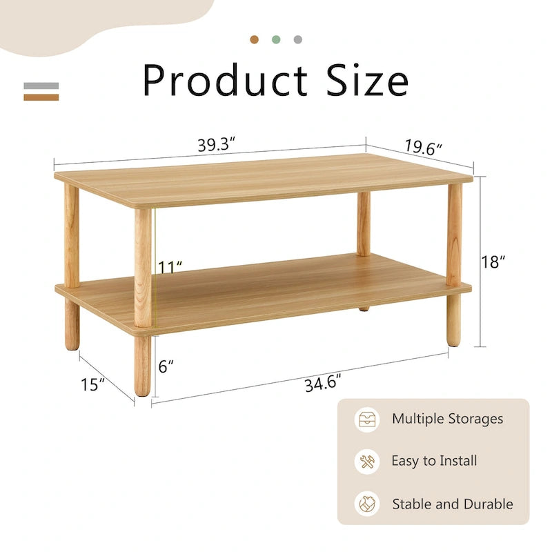 39 Coffee Table with 2-Tier Rubberwood Legs