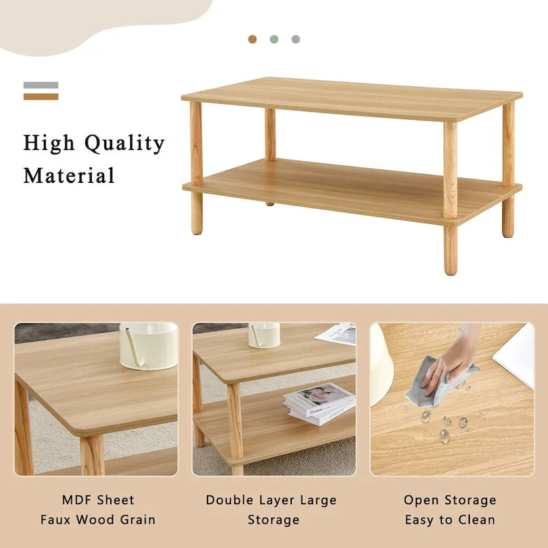 39 Coffee Table with 2-Tier Rubberwood Legs