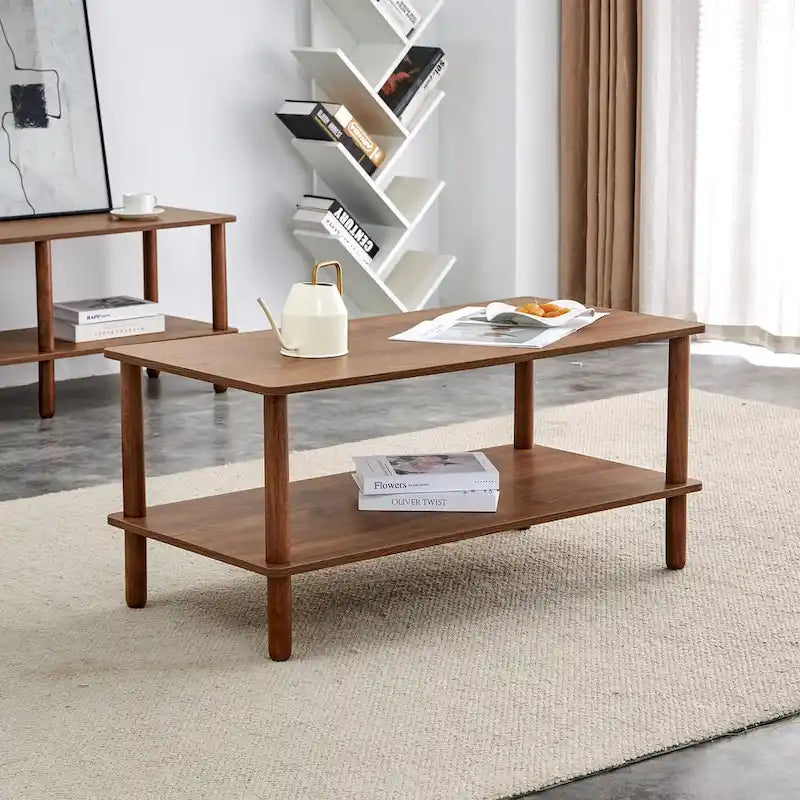 39 Coffee Table with 2-Tier Rubberwood Legs