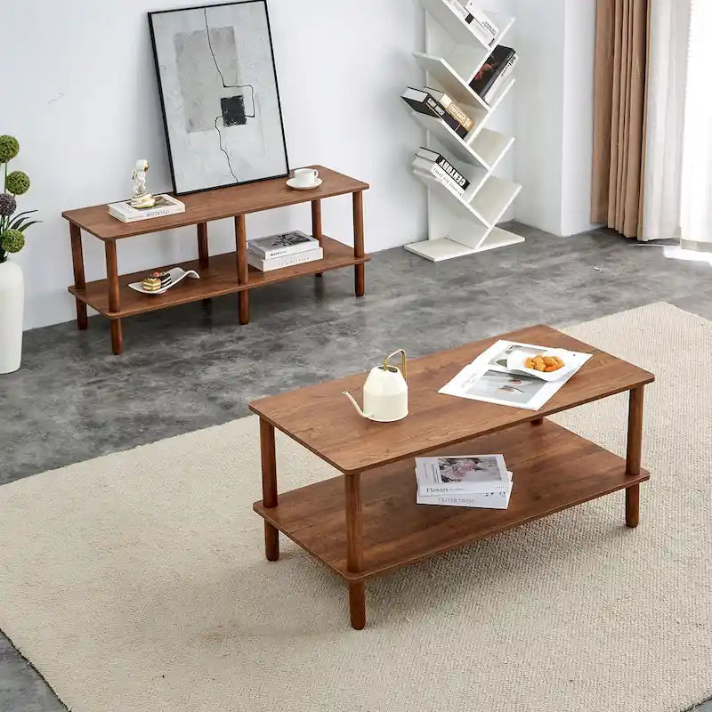 39 Coffee Table with 2-Tier Rubberwood Legs