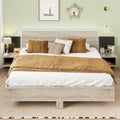 Modern King Floating Bed Frame Wooden LED Storage Platform Bed with 2 Bedside Nightstand and LED Lights