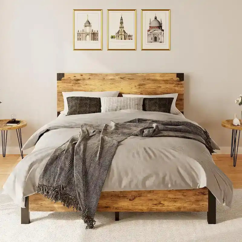 Metal Platform Bed Frame with 4 Storage Drawers,Wooden Headboard