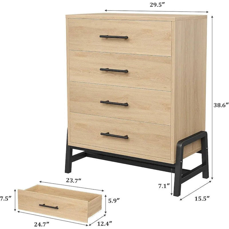 38.6 Tall 4 Drawer Dresser with Storage Freestanding