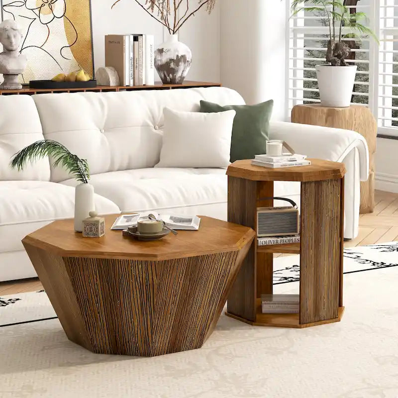 31.5 Octagonal Rubber wood Coffee Tables (Set of 2 Pieces)