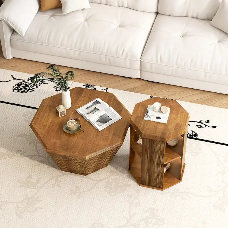 31.5 Octagonal Rubber wood Coffee Tables (Set of 2 Pieces)