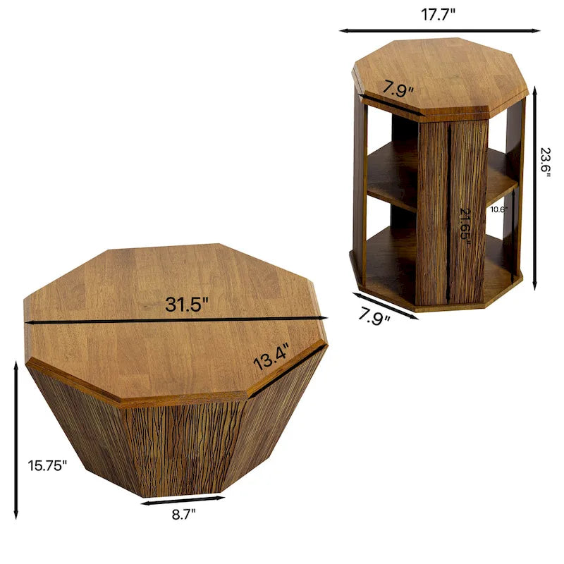 31.5 Octagonal Rubber wood Coffee Tables (Set of 2 Pieces)