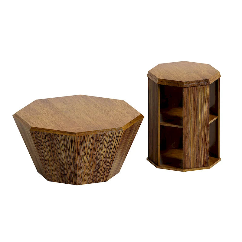 31.5 Octagonal Rubber wood Coffee Tables (Set of 2 Pieces)