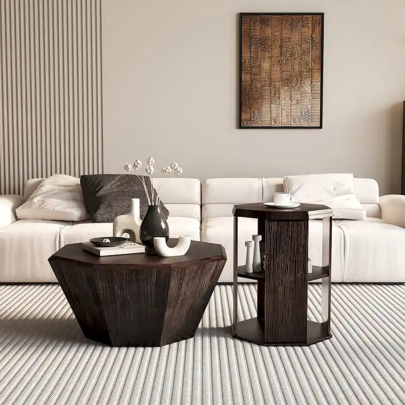 31.5 Octagonal Rubber wood Coffee Tables (Set of 2 Pieces)