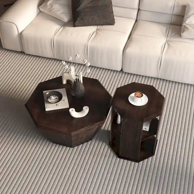 31.5 Octagonal Rubber wood Coffee Tables (Set of 2 Pieces)