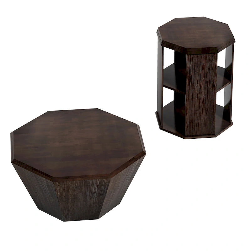 31.5 Octagonal Rubber wood Coffee Tables (Set of 2 Pieces)