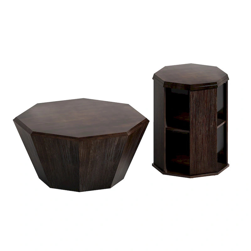 31.5 Octagonal Rubber wood Coffee Tables (Set of 2 Pieces)