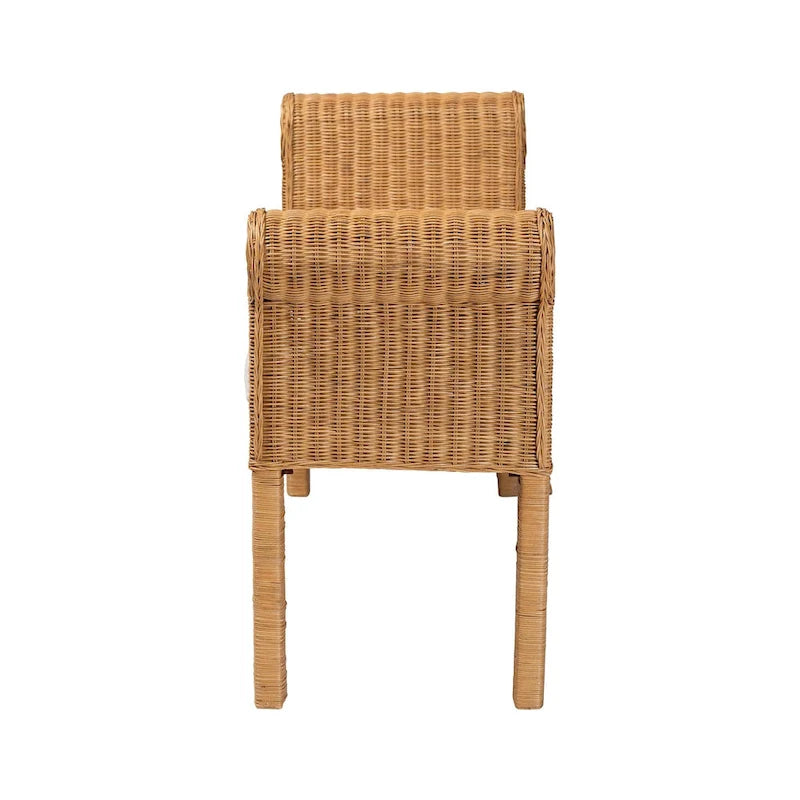 Reiko Handwoven Natural Rattan Bench with Scalloped Detailing - Boho Farmhouse Entryway, Bedroom, or Living Room Seating