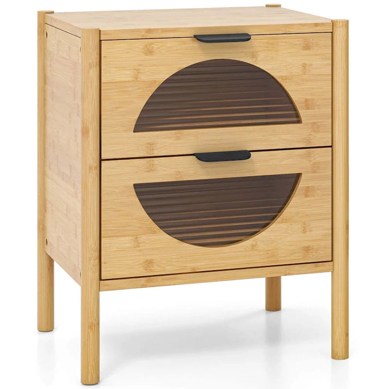 Costway 1/2 PCS Bamboo Nightstand with 2 Storage Drawers & Reeded