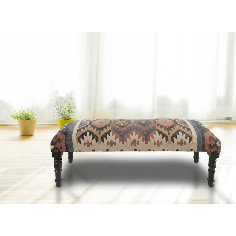 47 Multicolored Southwestern Style Rectangular Bench
