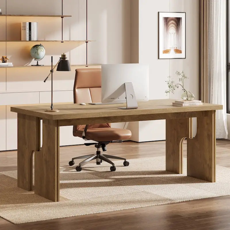 63-Inch Executive Desk, Farmhouse Office Computer Desk with Unique Legs, Industrial Business Furniture for Home Office