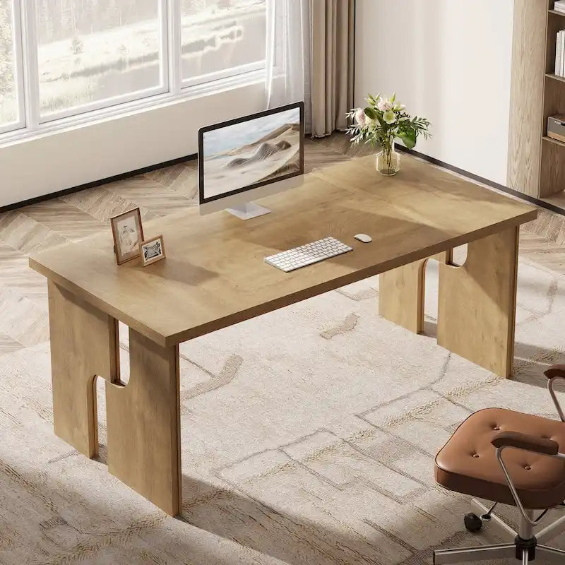 63-Inch Executive Desk, Farmhouse Office Computer Desk with Unique Legs, Industrial Business Furniture for Home Office