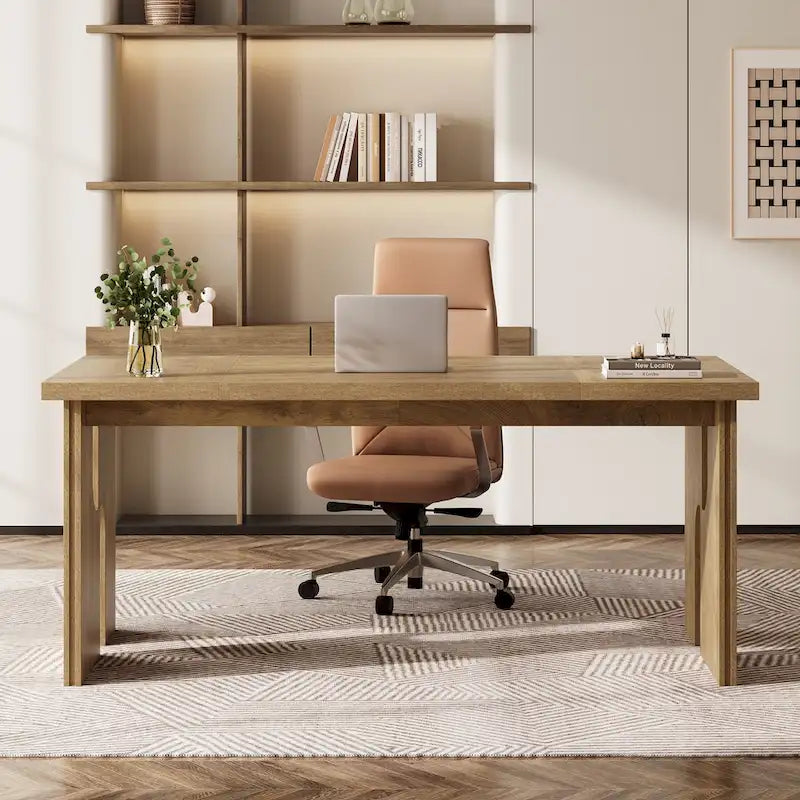 63-Inch Executive Desk, Farmhouse Office Computer Desk with Unique Legs, Industrial Business Furniture for Home Office