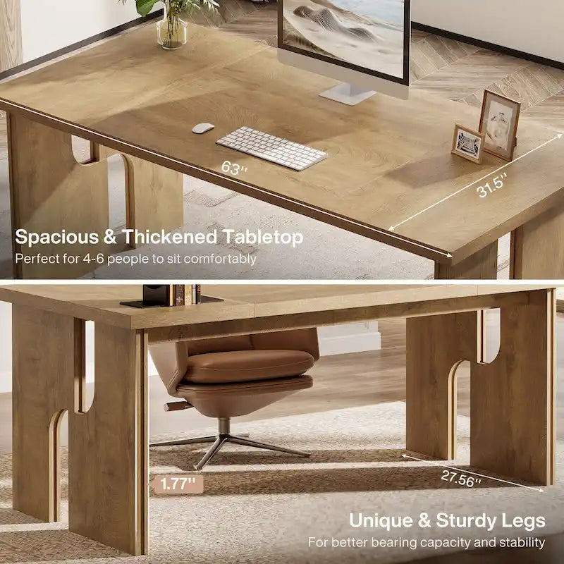 63-Inch Executive Desk, Farmhouse Office Computer Desk with Unique Legs, Industrial Business Furniture for Home Office