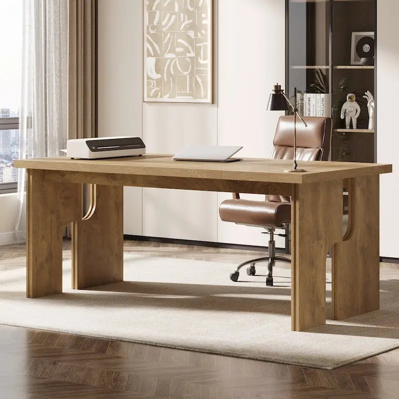 63-Inch Executive Desk, Farmhouse Office Computer Desk with Unique Legs, Industrial Business Furniture for Home Office