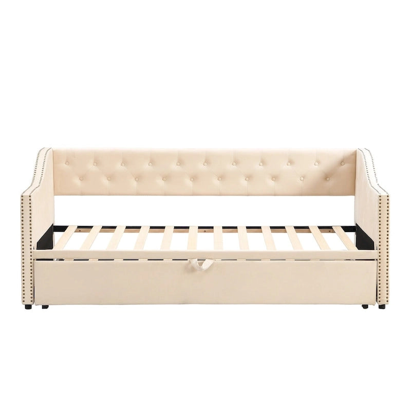 Twin Size Upholstered Daybed with Pop Up Trundle, Gray