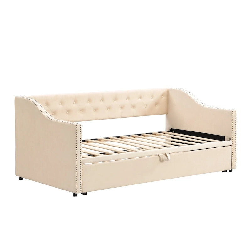 Twin Size Upholstered Daybed with Pop Up Trundle, Gray