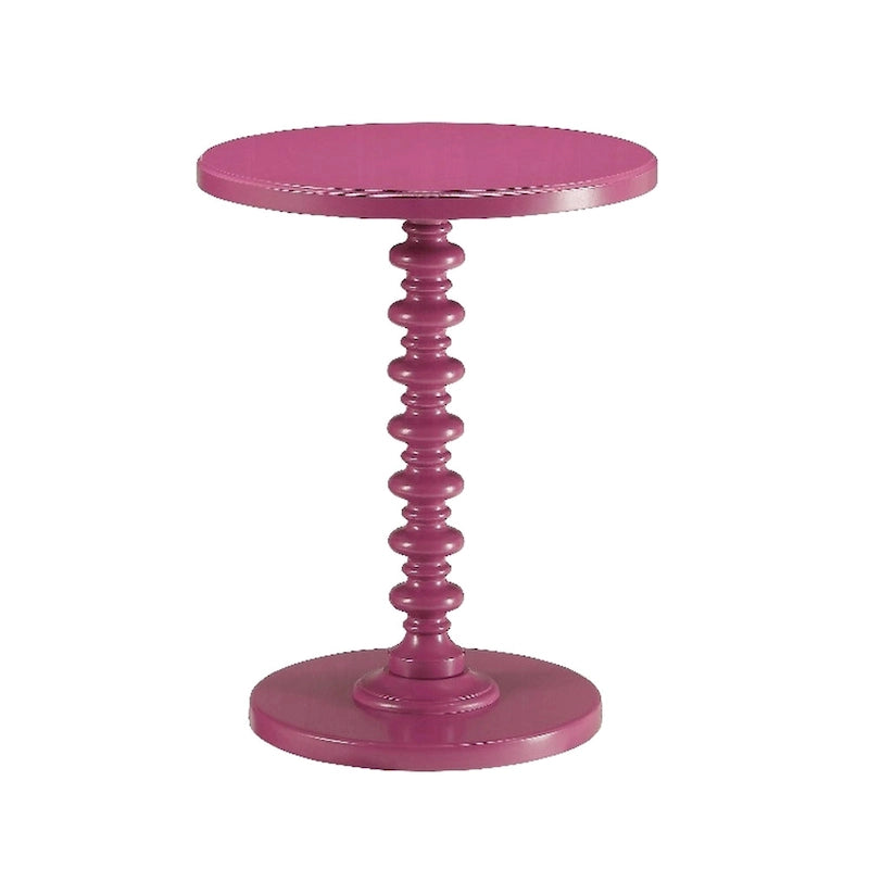 Toni Round Accent Table with Turned Pedestal Base, 22 Inch Purple Wood
