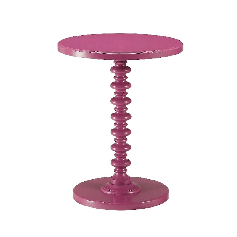 Toni Round Accent Table with Turned Pedestal Base, 22 Inch Purple Wood